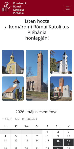 Komáromi Római Katolikus plébánai honlapjának mobil nézete